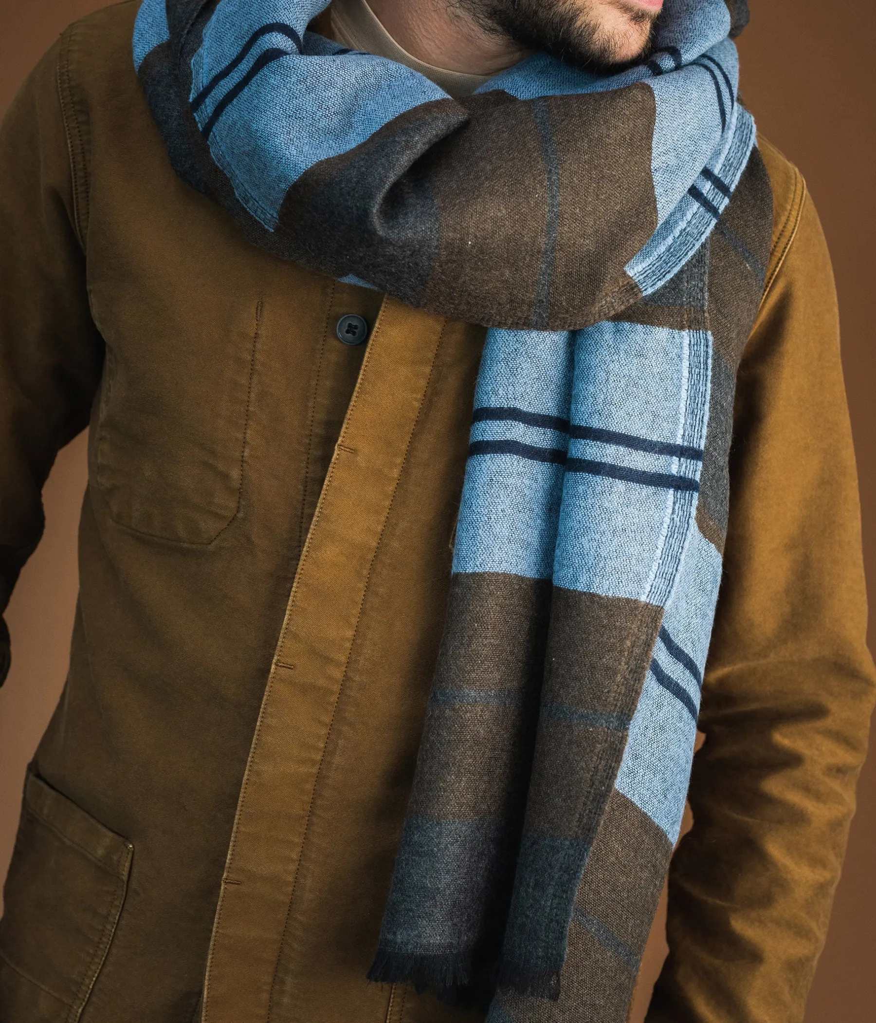 Homme Bocage Foulards>ECHARPE REMI KAKI ET BLEU